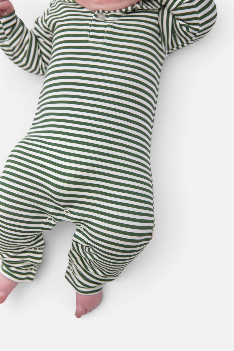 Sweatshirt Polo Romper in Green Stripes – side view