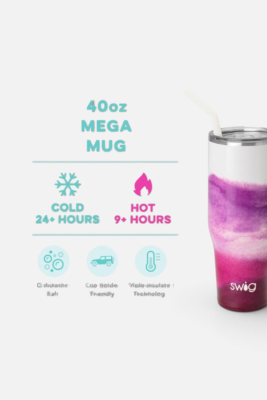 Swig Amethyst Mega Mug, 40 Oz – back view