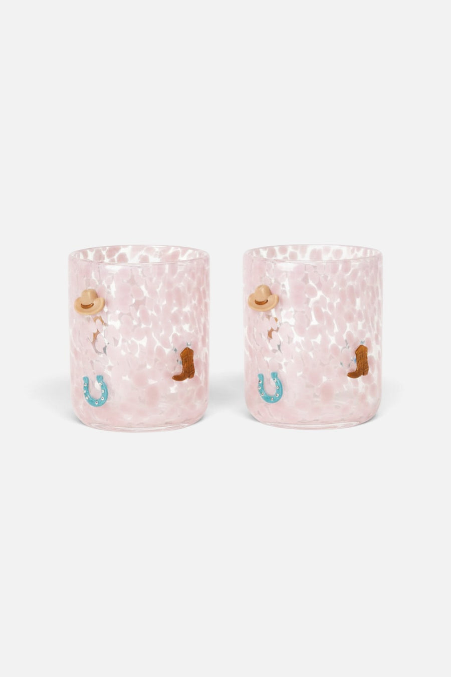 Swig Giddy Up charm glasses in pink, set of two with western icon charms.