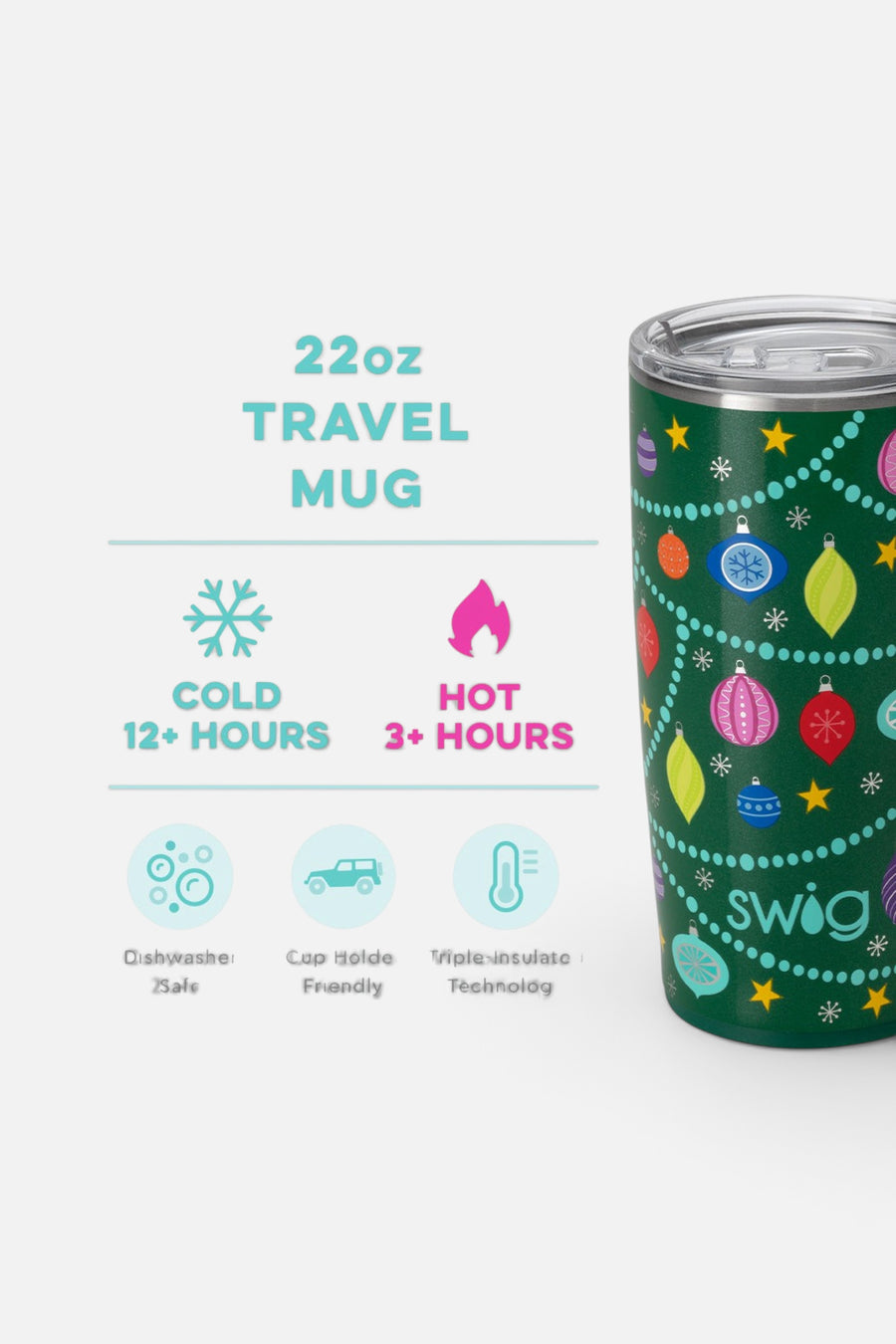 Swig O Christmas Tree Travel Mug, 22 Oz – side view