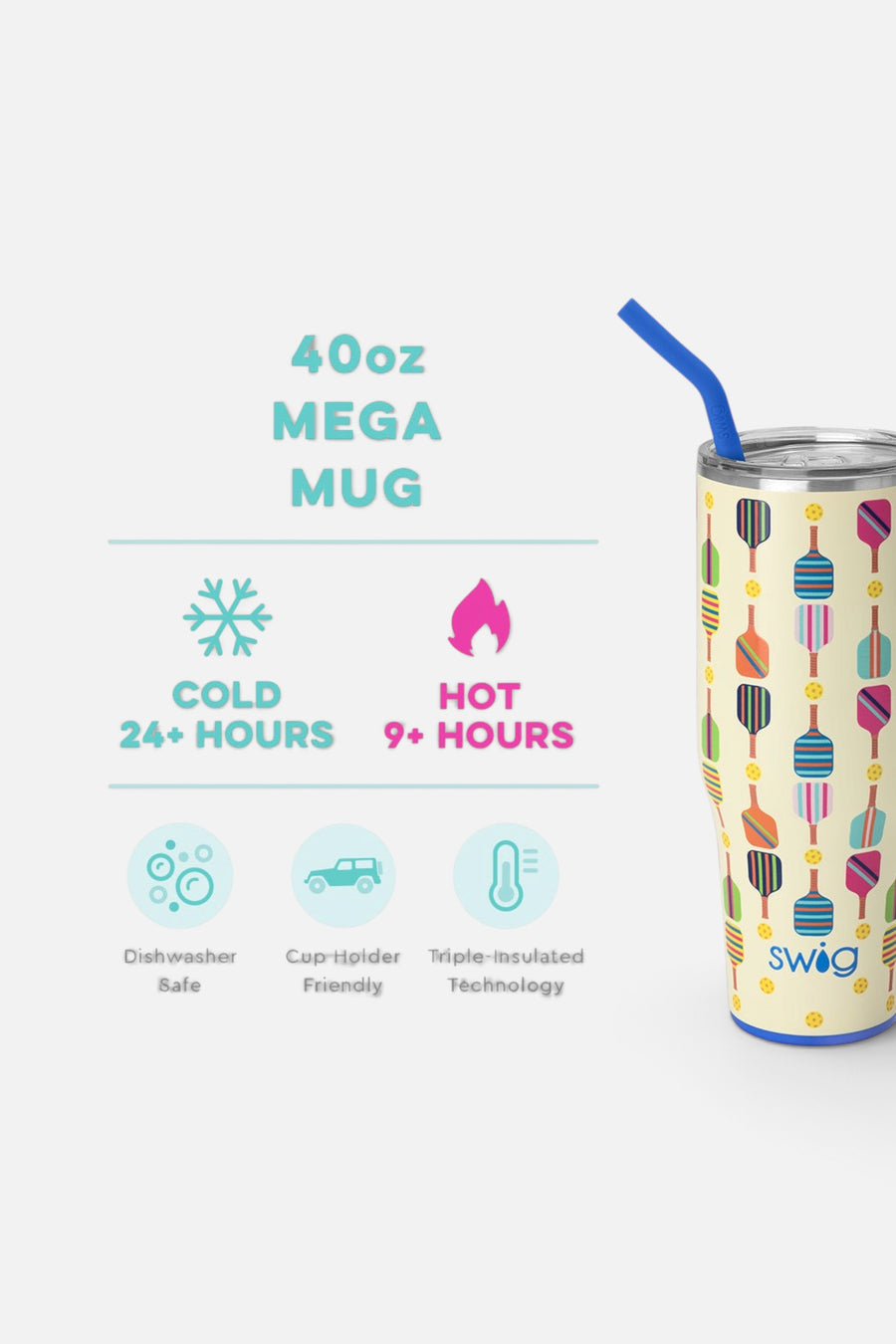 Swig Pickleball Mega Mug, 40 Oz – back view