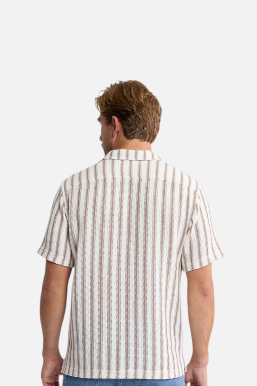 Fair Harbor Waveloom Crochet Shirt in Natural Strip