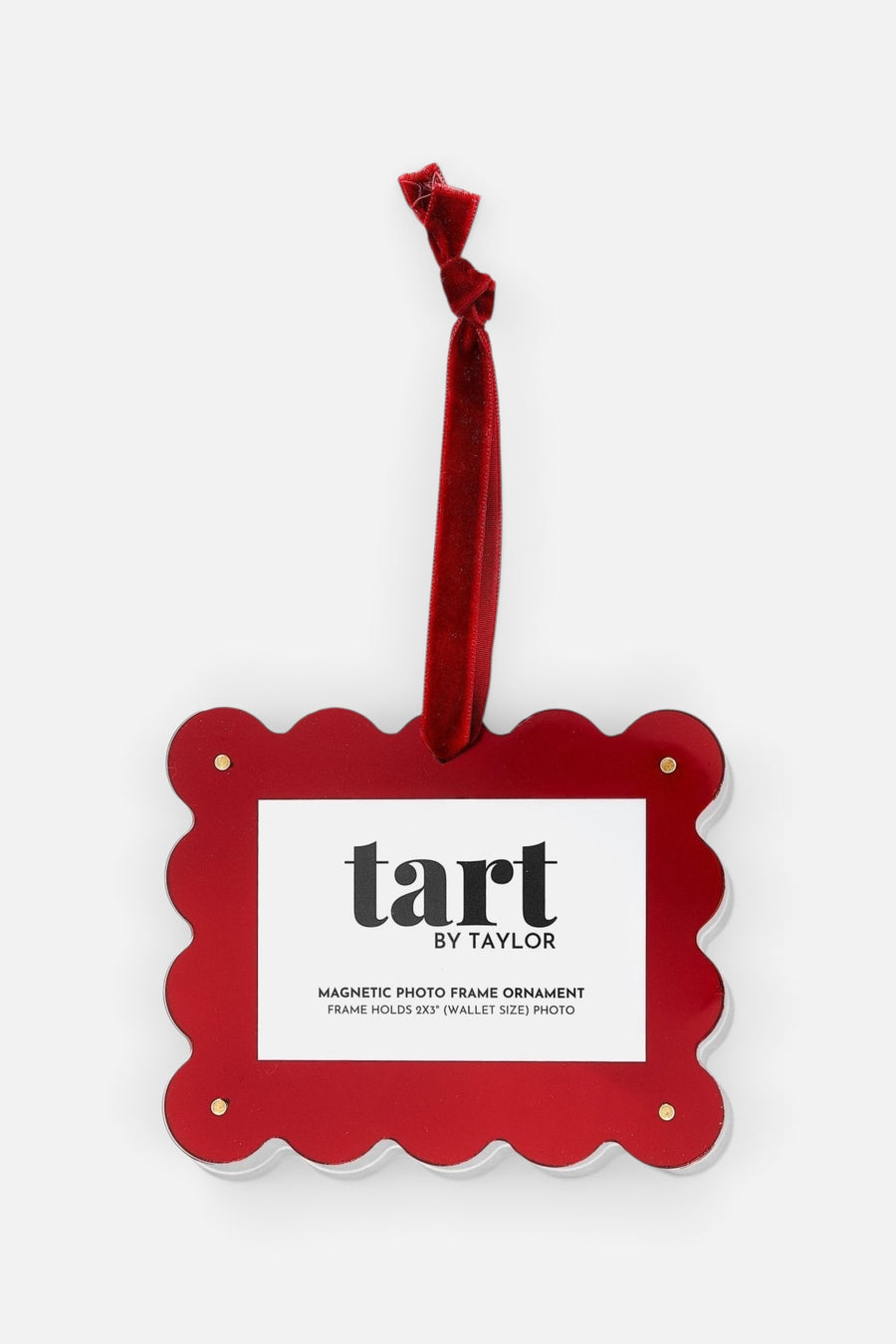Tart By Taylor Chrome Frame Ornament in Red – front view
