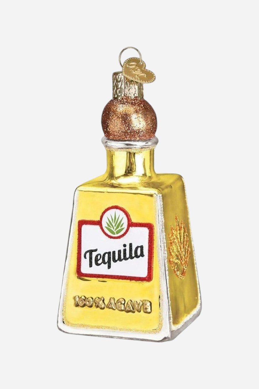 Tequila Bottle Glass Ornament – front view
