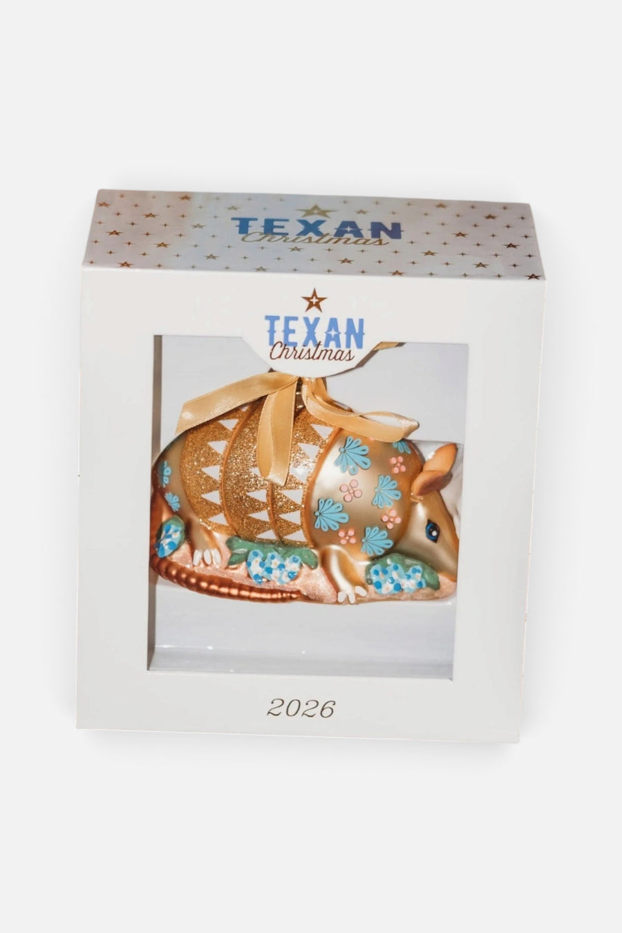 Texan Christmas Armadillo Blown Glass Ornament, 2026 Edition – back view