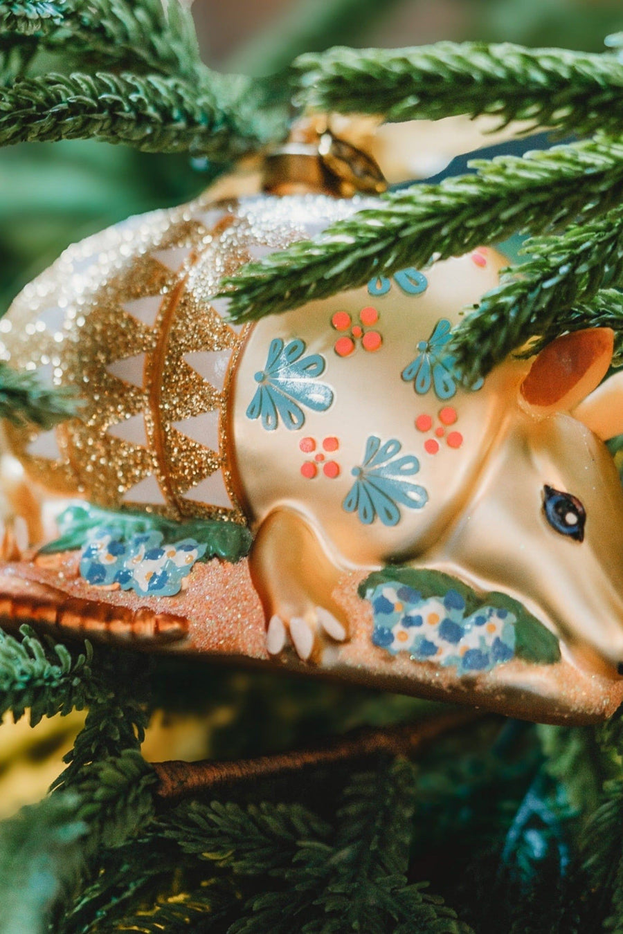 Texan Christmas Armadillo Blown Glass Ornament, 2026 Edition – side view