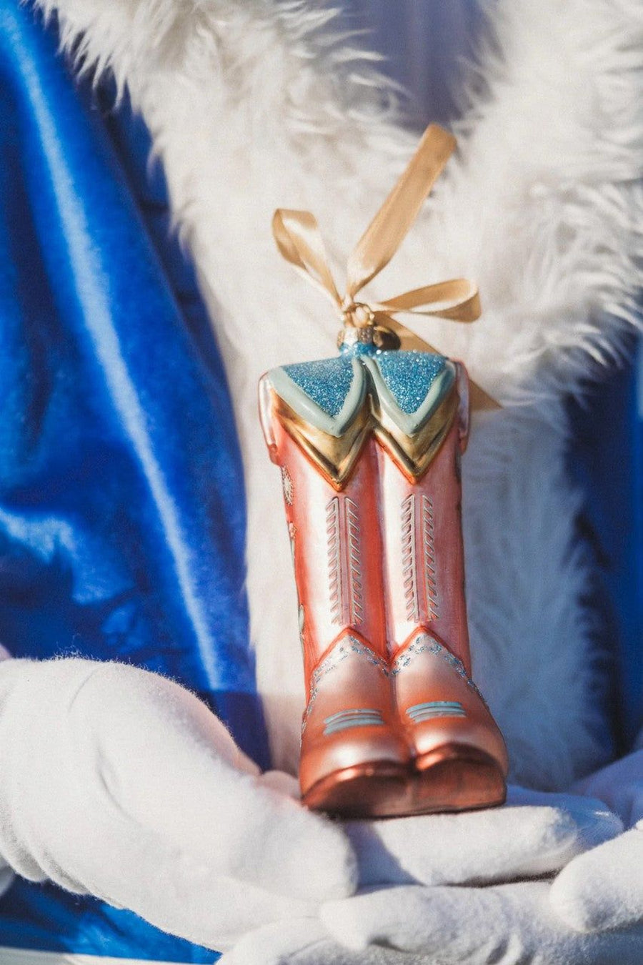 Texan Christmas Double Boot Christmas Ornament – back view