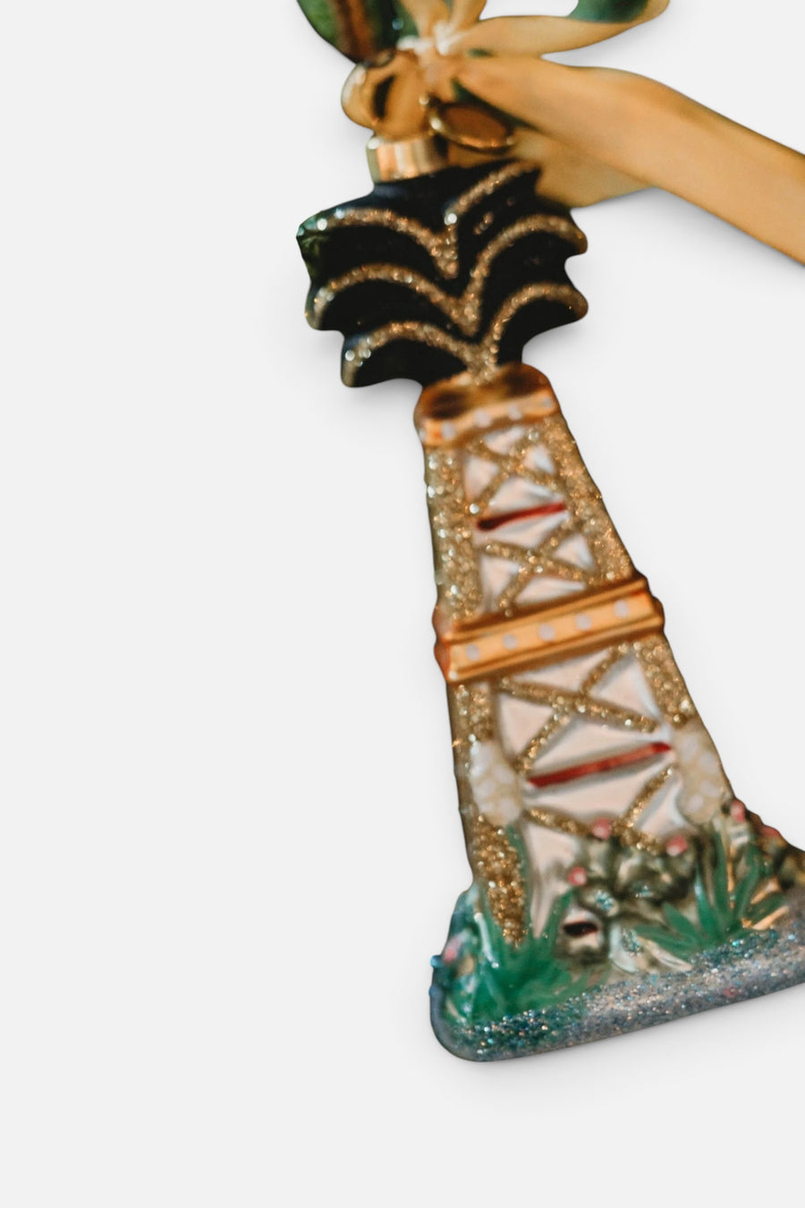 Texan Christmas Oil Derrick Blown Glass Ornament, 2026 Edition – side view