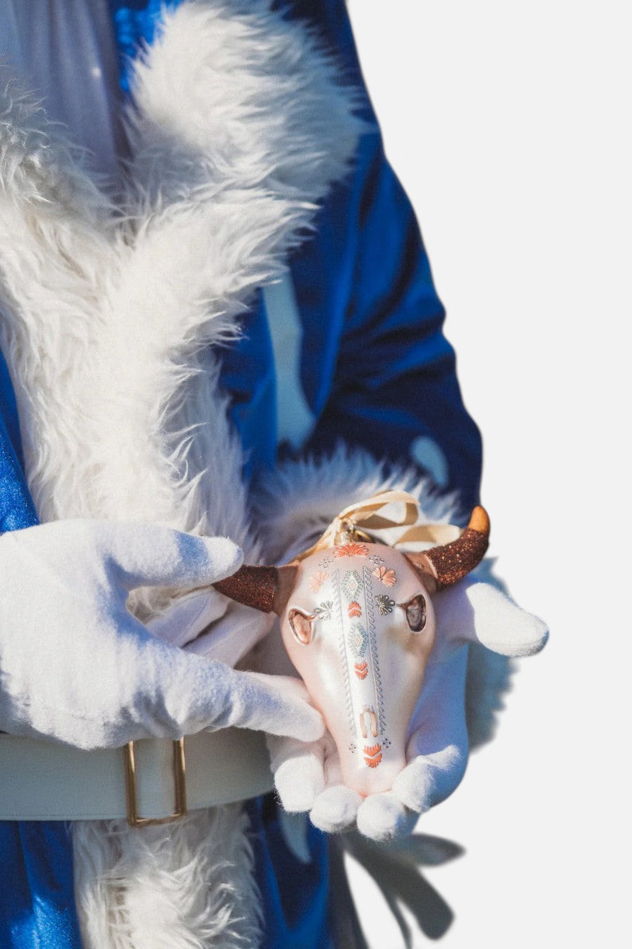 Texan Christmas Steer Head Skull Christmas Ornament – back view