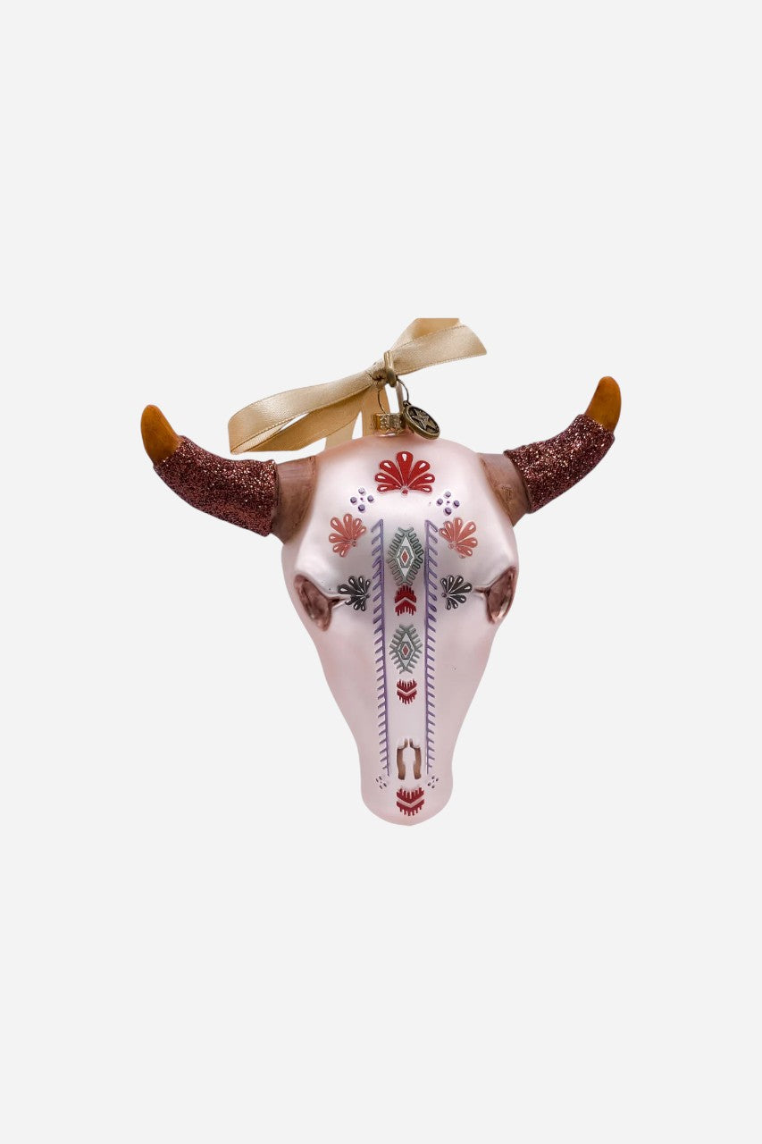 Texan Christmas Steer Head Skull Christmas Ornament – front view