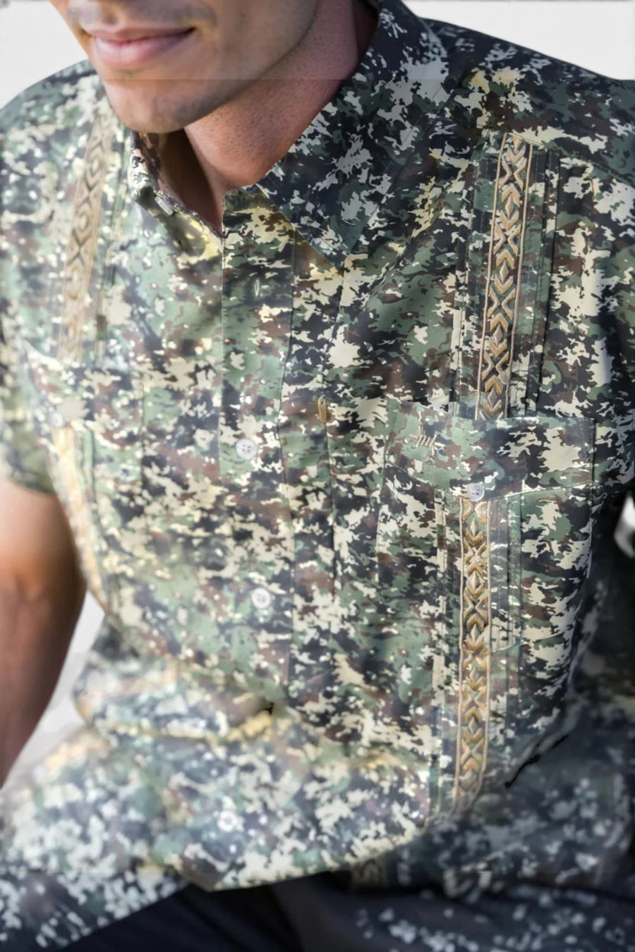 Texas Standard Guayabera Libre Short Sleeve Shirt in Field Camo – side view