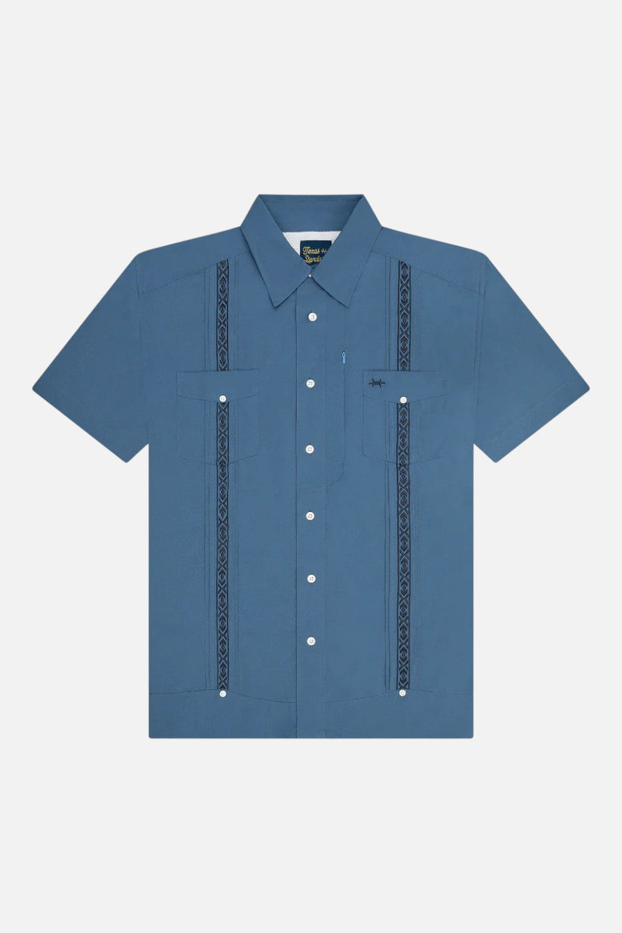 Texas Standard Guayabera Libre Short Sleeve Shirt in Frio Blue – back view