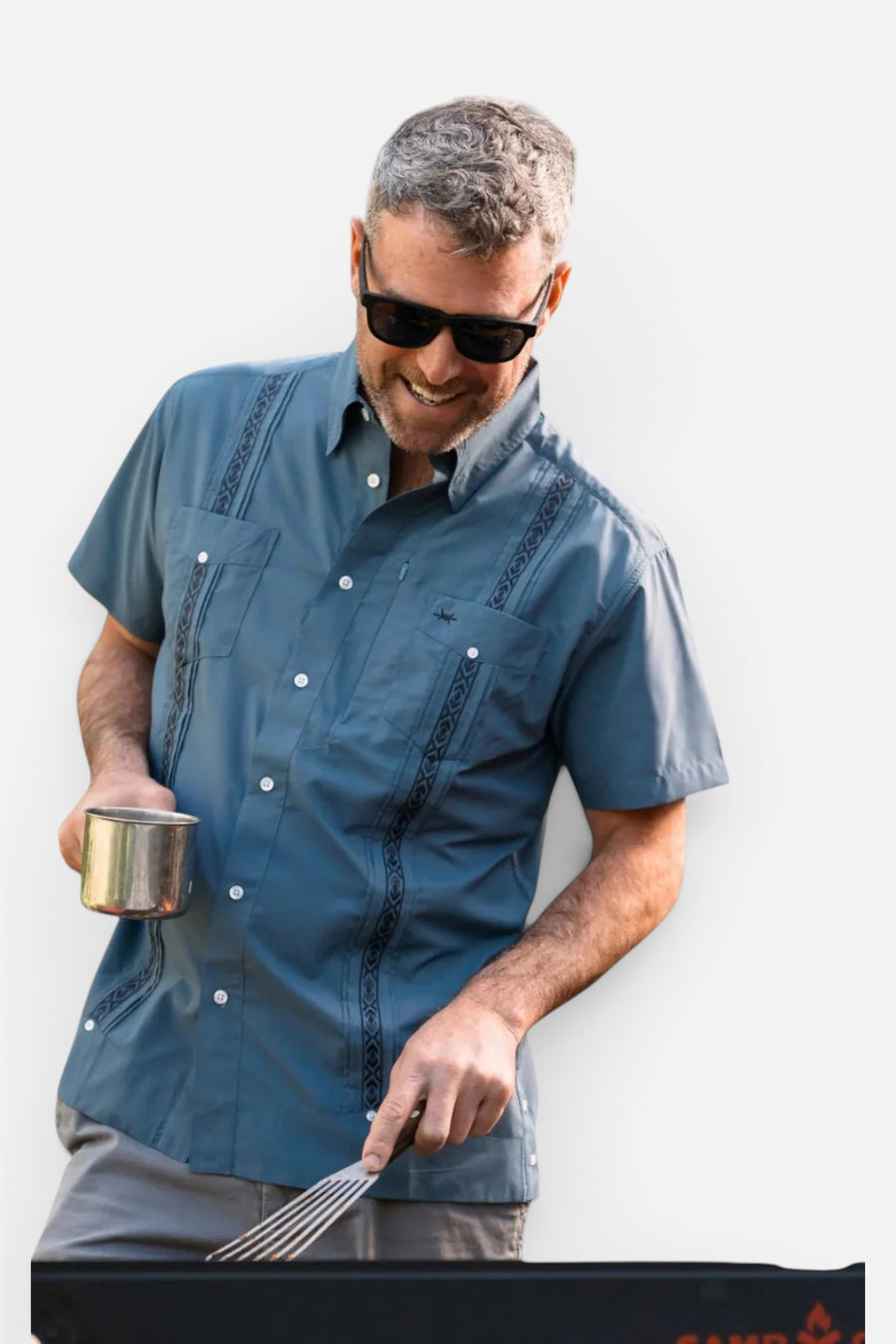 Texas Standard Guayabera Libre Short Sleeve Shirt in Frio Blue – front view