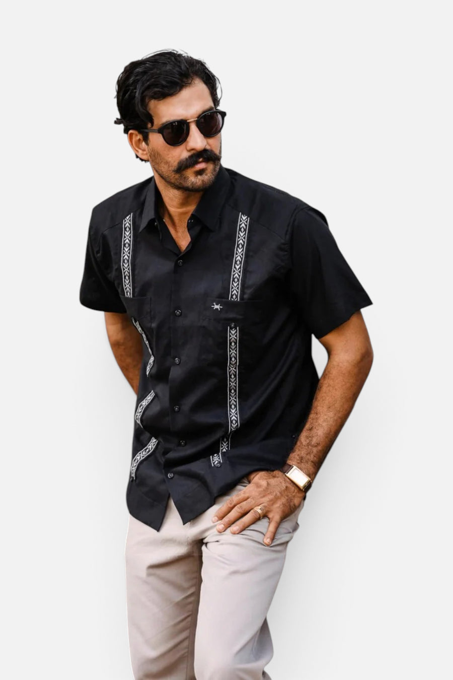 Texas Standard Tejas Guayabera Short Sleeve Shirt in Diablo Plata – detail