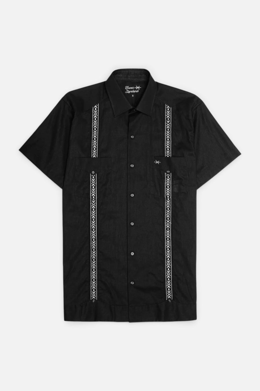Texas Standard Tejas Guayabera Short Sleeve Shirt in Diablo Plata – flat lay