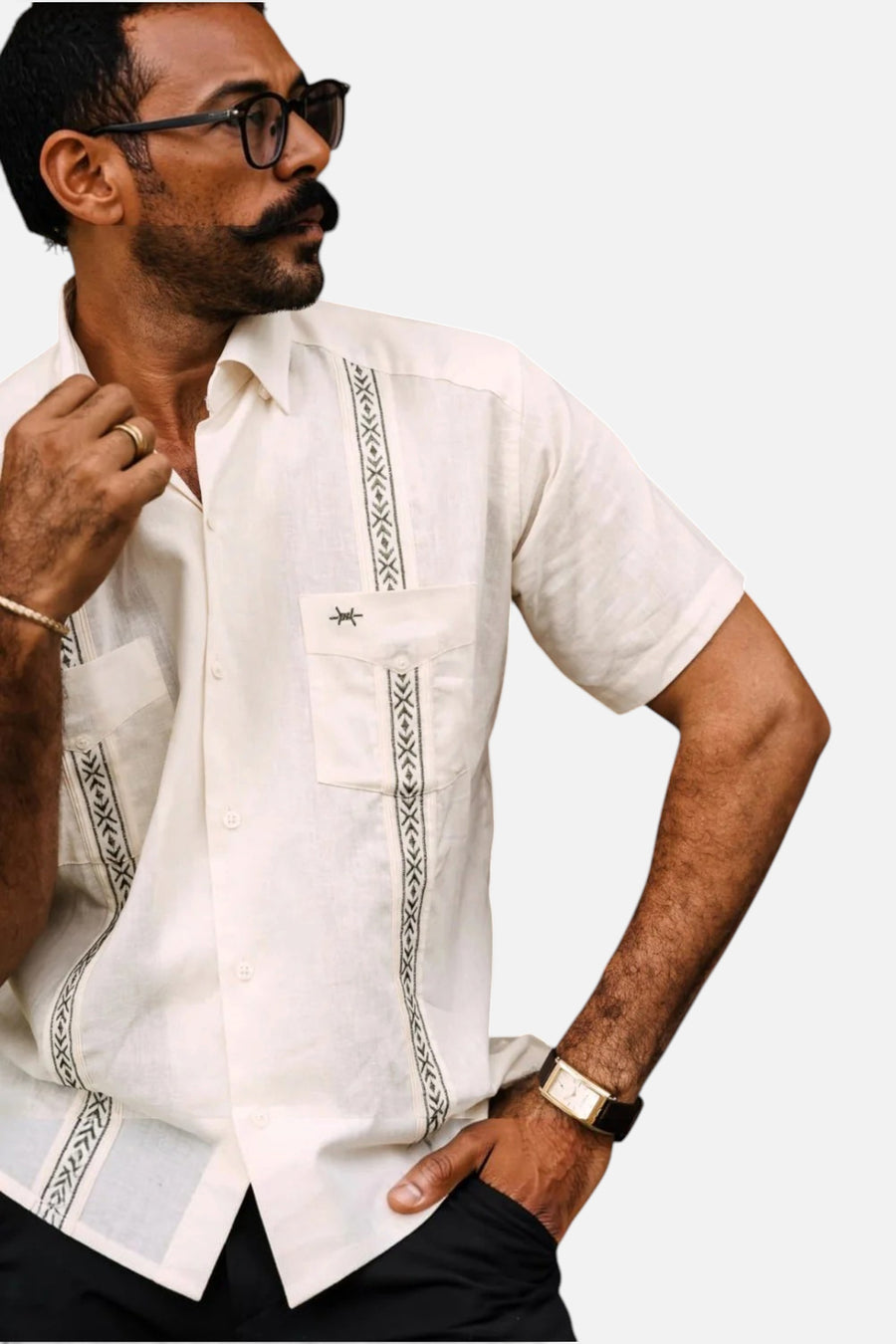 Texas Standard Tejas Guayabera Short Sleeve Shirt in Flores – back view