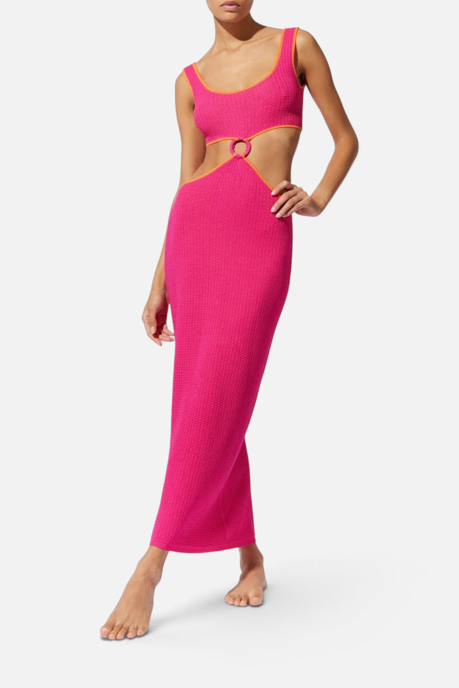 The Bailey Tech Mesh Dress in Shocking Pink – front view