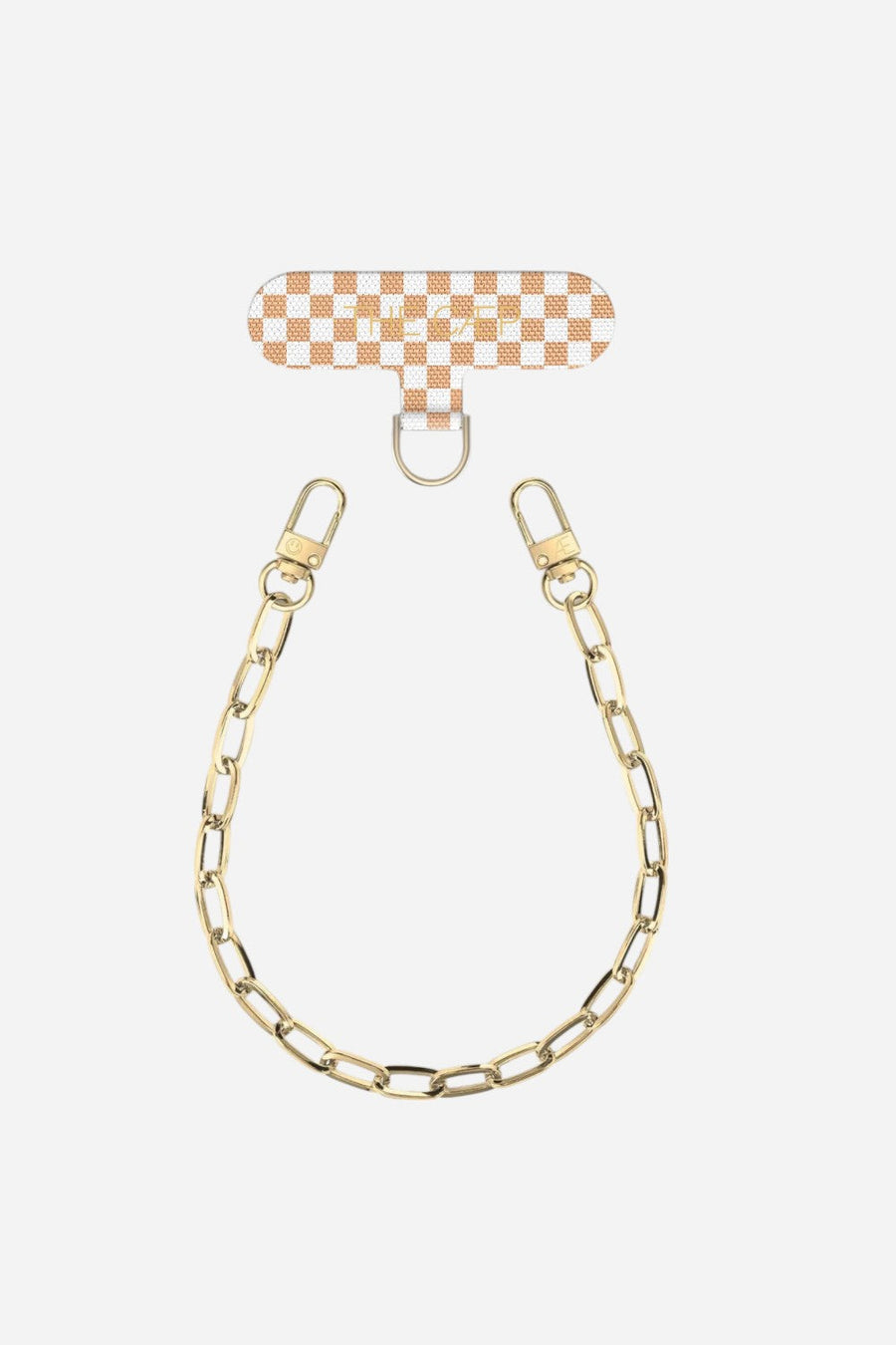 The Caep Gold Paperclip & Beige Checkered Hitch – front view