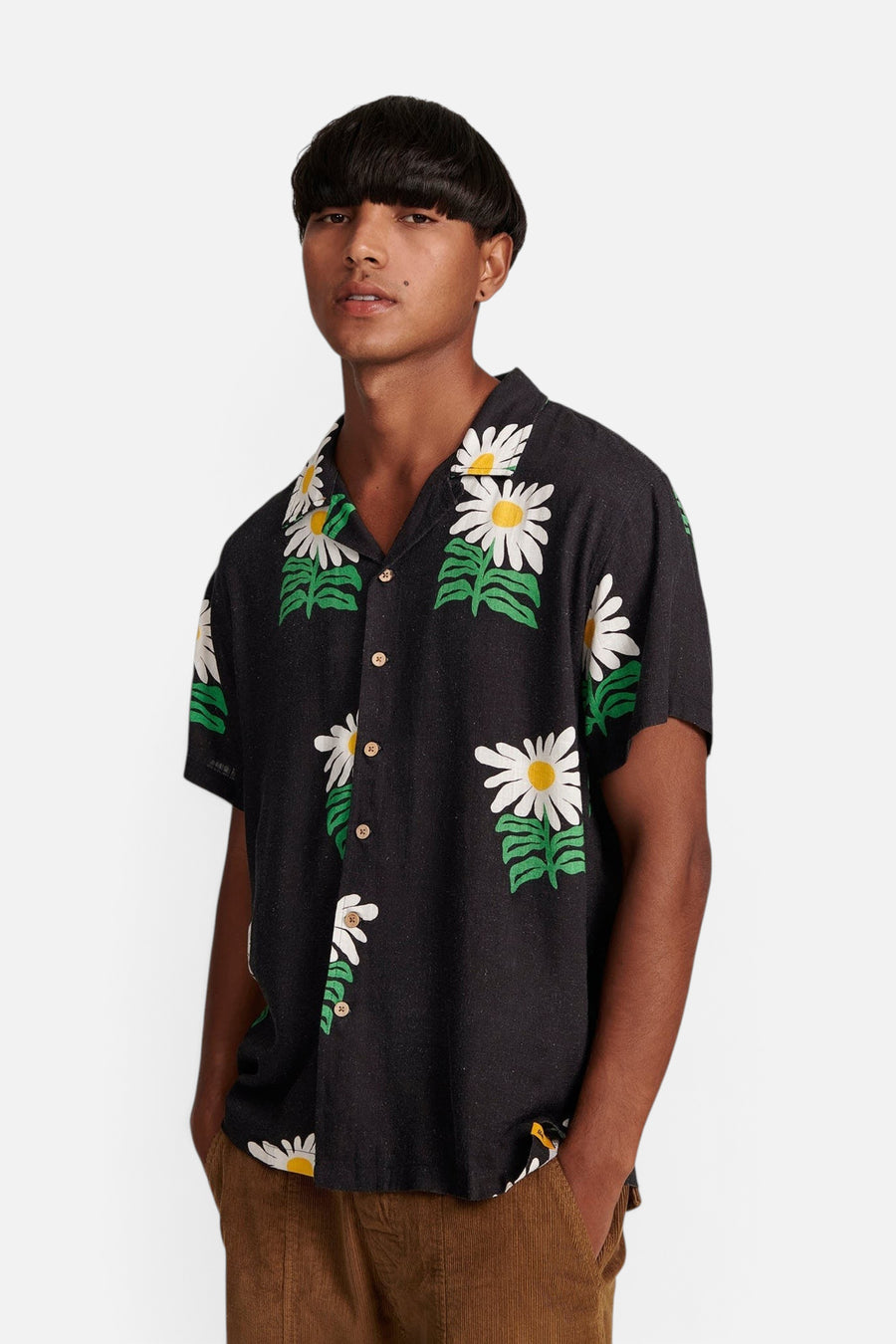 The Critical Slide Society Calen Resort Shirt in Black – flat lay