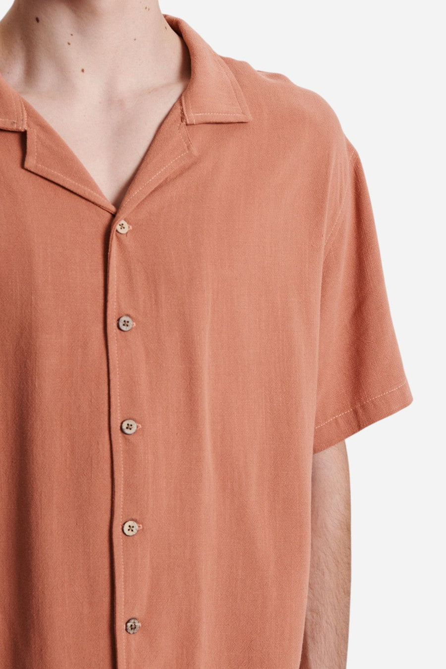 The Critical Slide Society Ernie Resort Shirt in Dark Peach – flat lay
