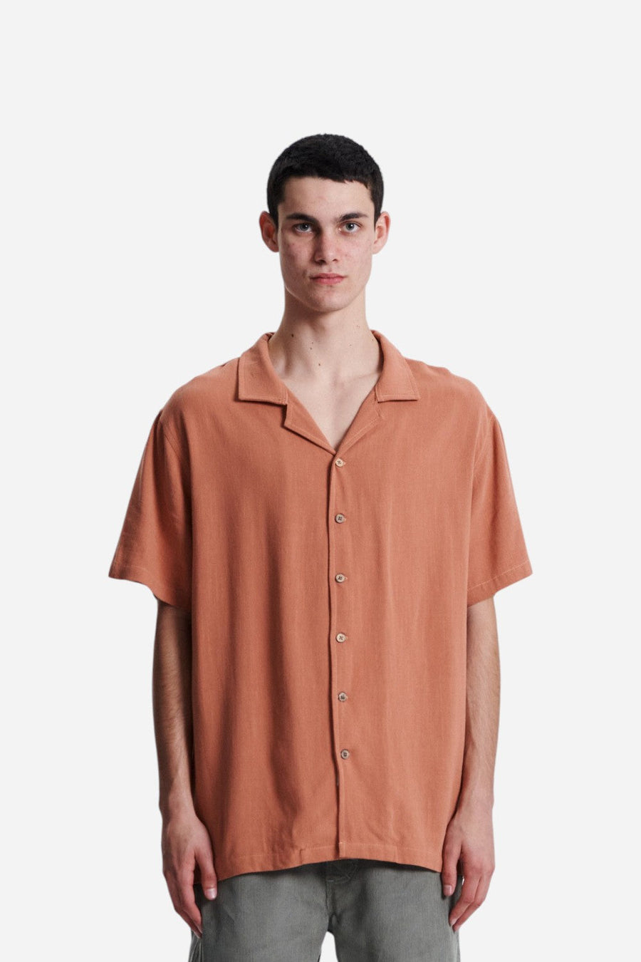 The Critical Slide Society Ernie Resort Shirt in Dark Peach – front view