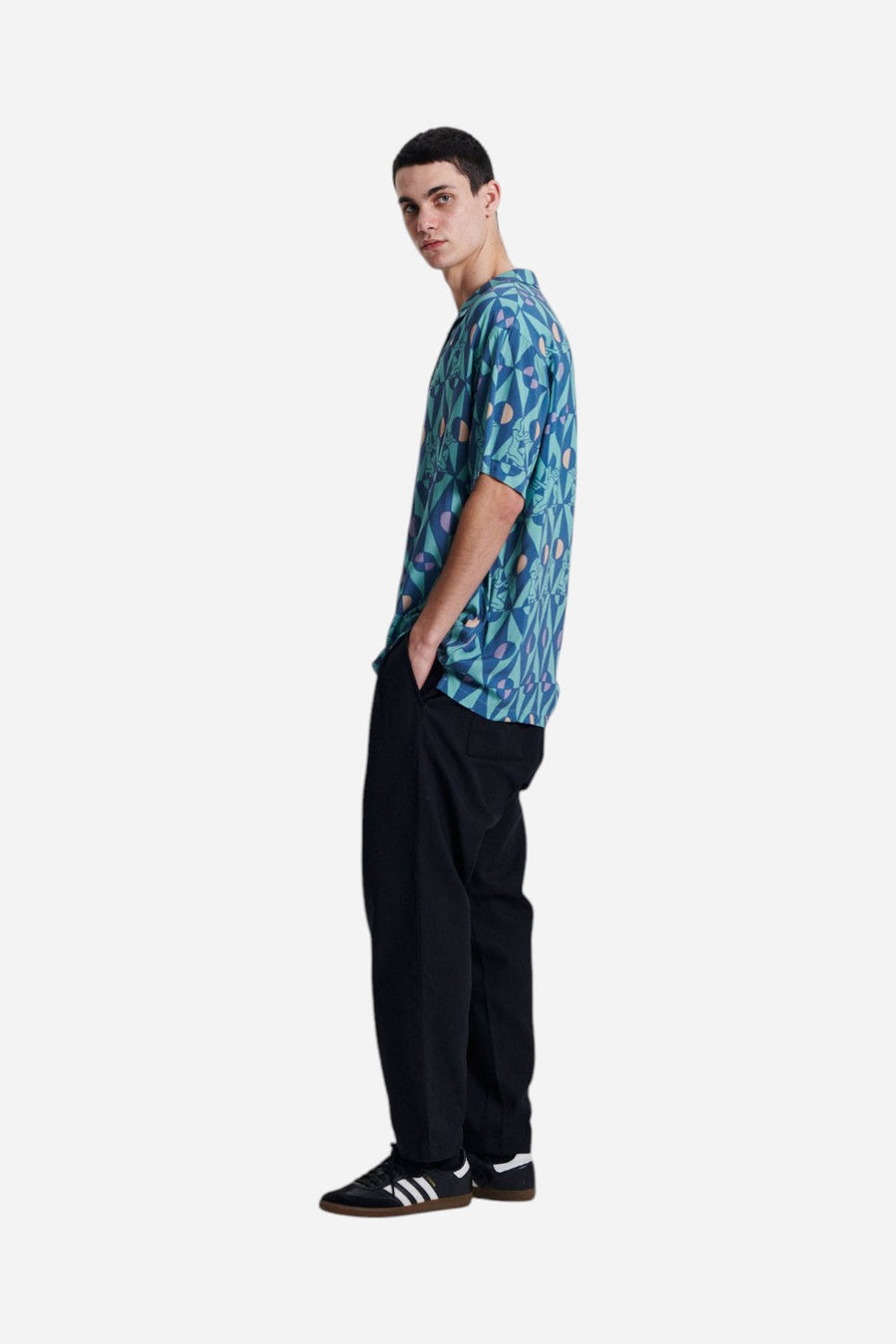 The Critical Slide Society Future Short Sleeve Shirt in Teal – detail