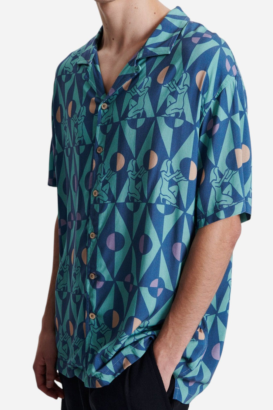 The Critical Slide Society Future Short Sleeve Shirt in Teal – flat lay