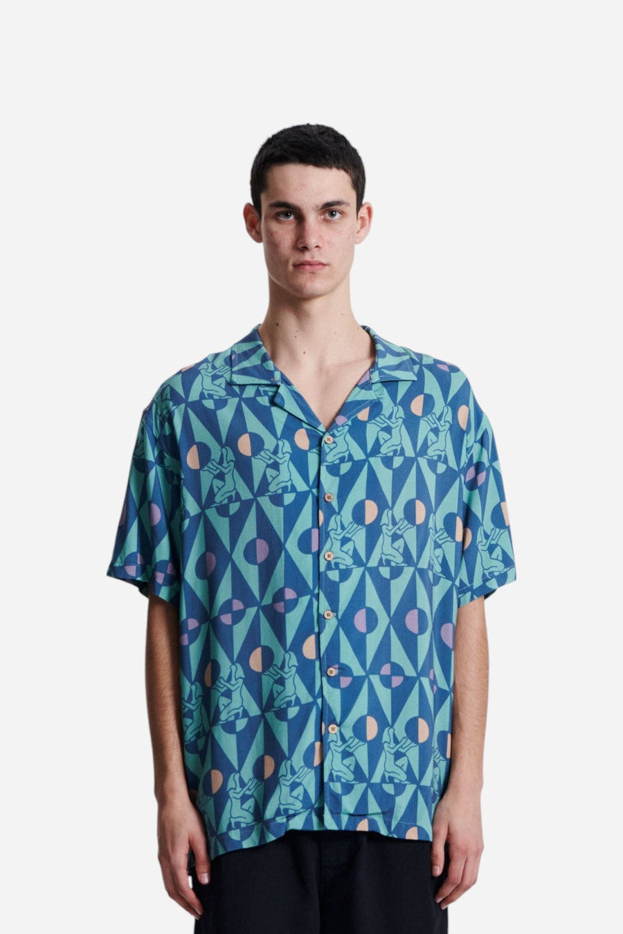 The Critical Slide Society Future Short Sleeve Shirt in Teal – front view