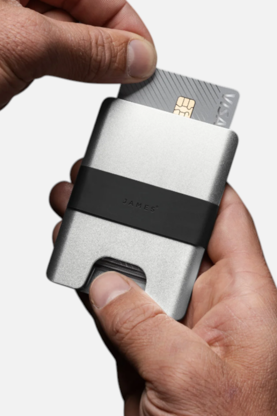 The James Brand Lowe Minimalist Cardholder in Silver & Black – side view