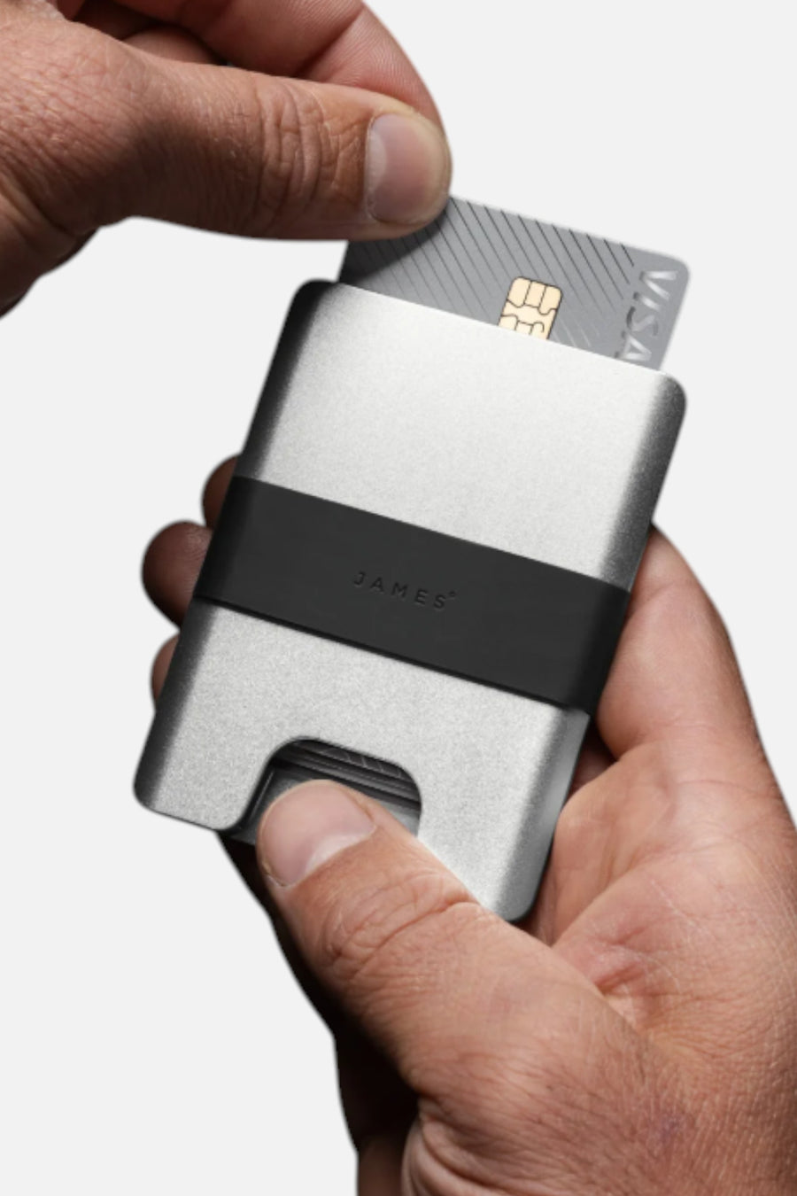 The James Brand Lowe Minimalist Cardholder in Silver & Black – side view