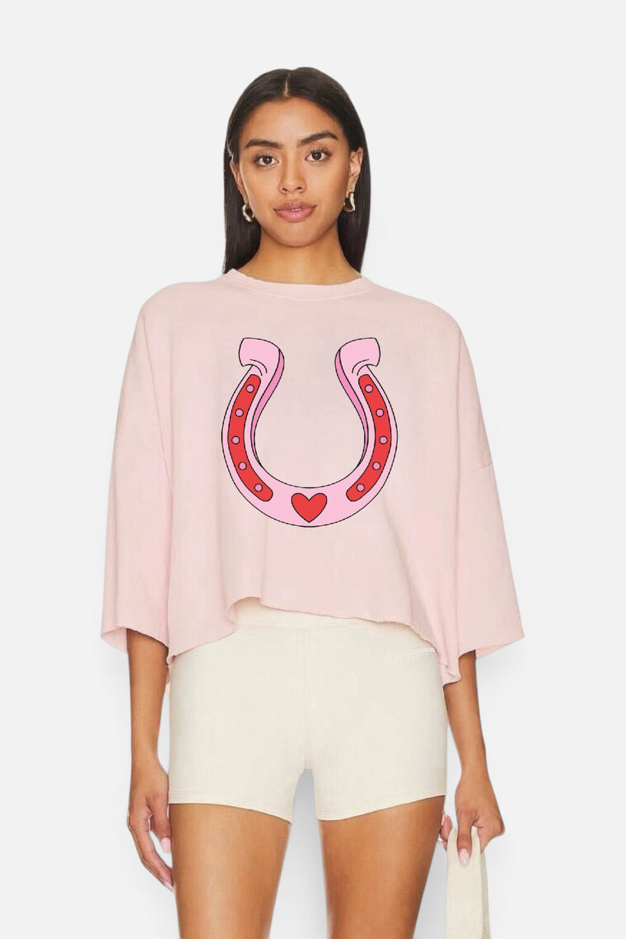 The Laundry Room Lucky Heart Crop Jumper in Blush Pink – front view