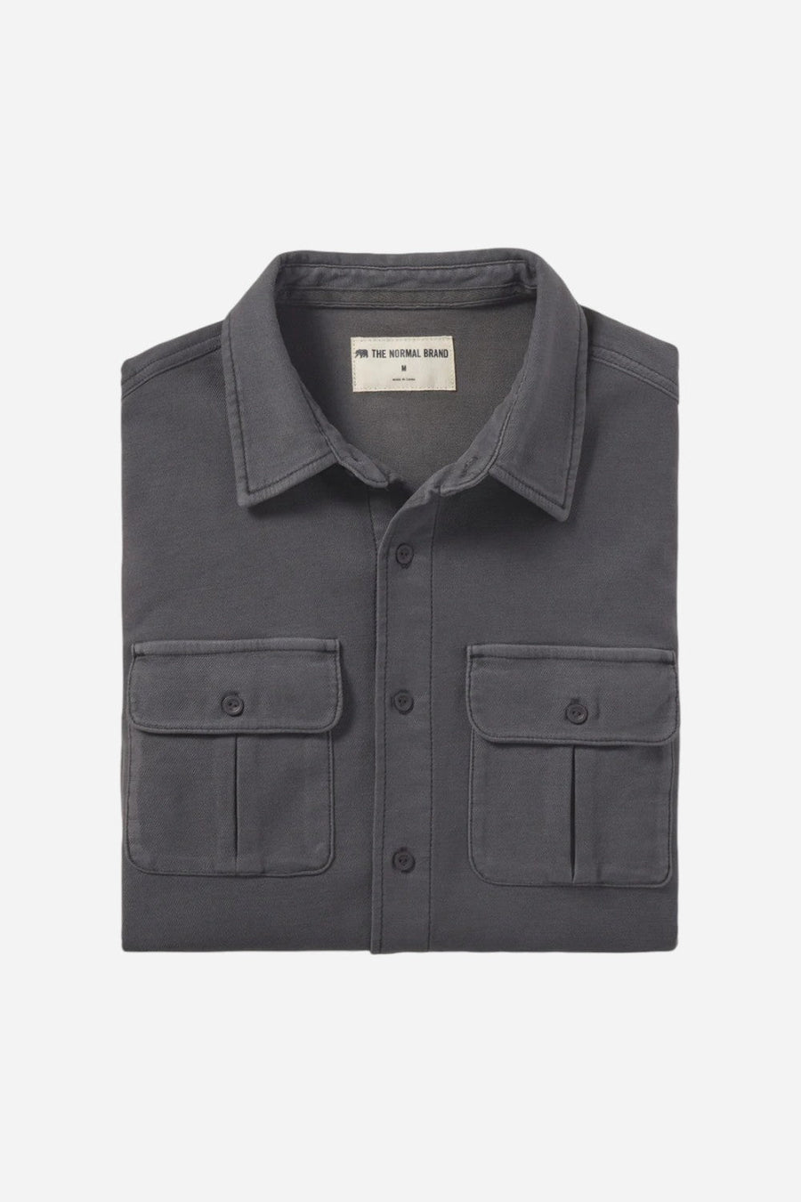 The Normal Brand Comfort Terry Shirt Jacket in Steel – detail