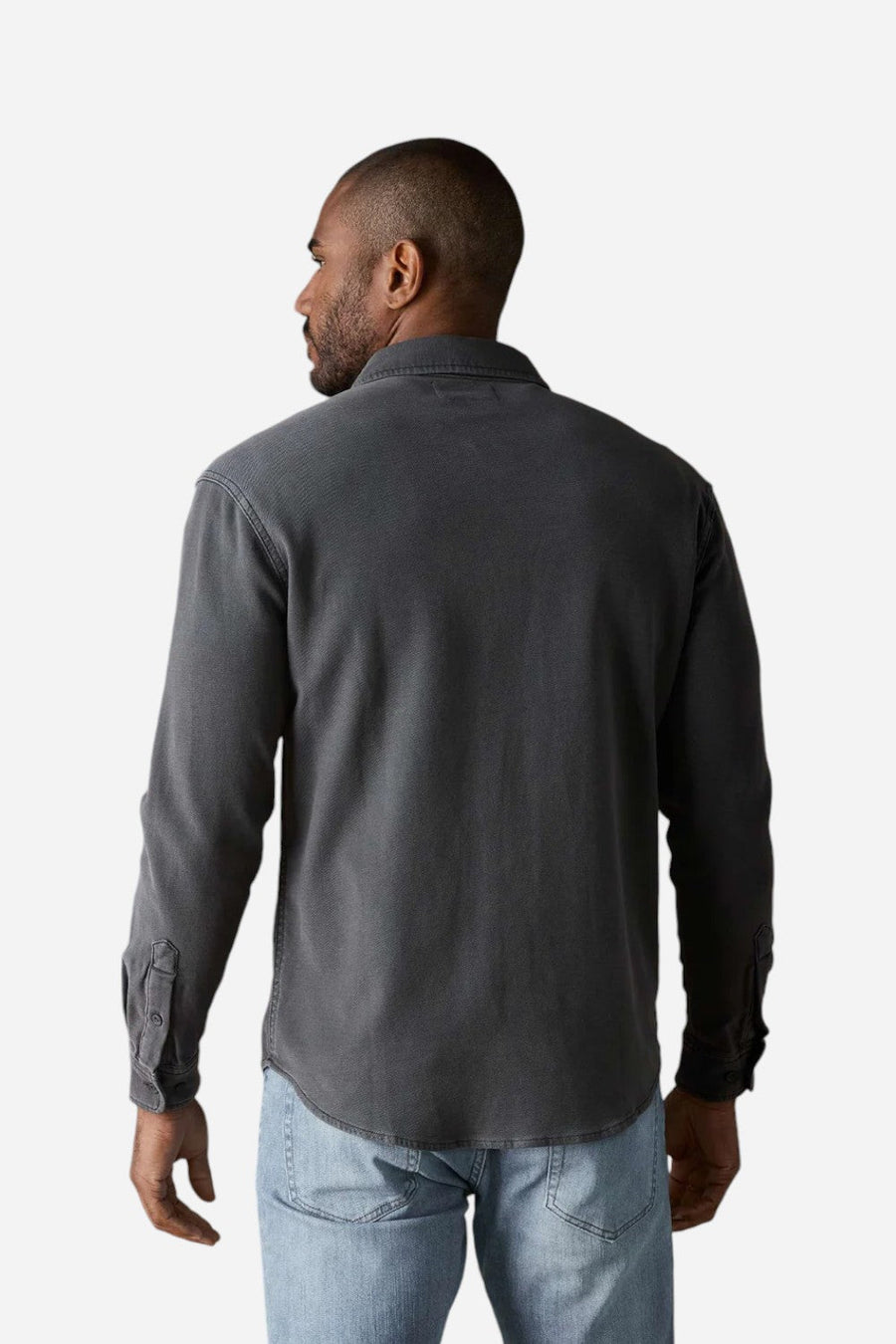 The Normal Brand Comfort Terry Shirt Jacket in Steel – side view