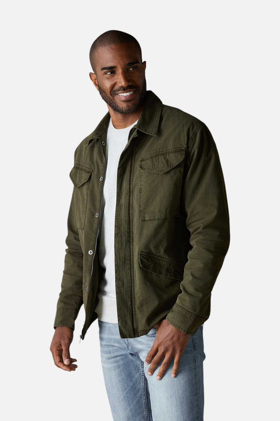The Normal Brand James Canvas Military Jacket in Dusty Olive – front view