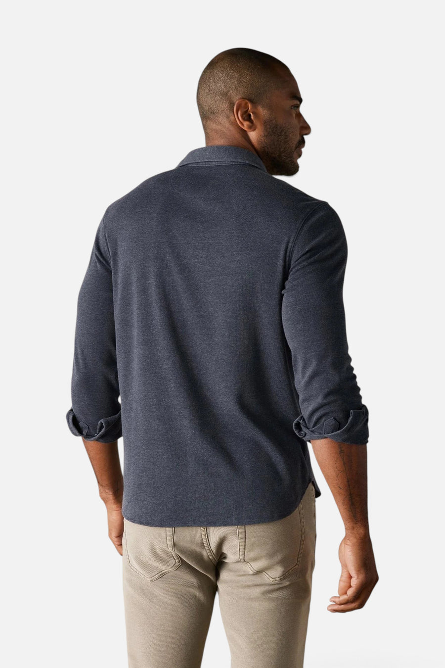 The Normal Brand Puremeso Acid Wash Long-Sleeve Button-Up in Navy – back view