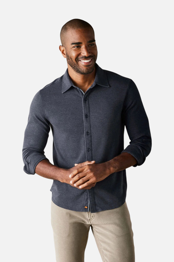 The Normal Brand Puremeso Acid Wash Long-Sleeve Button-Up in Navy