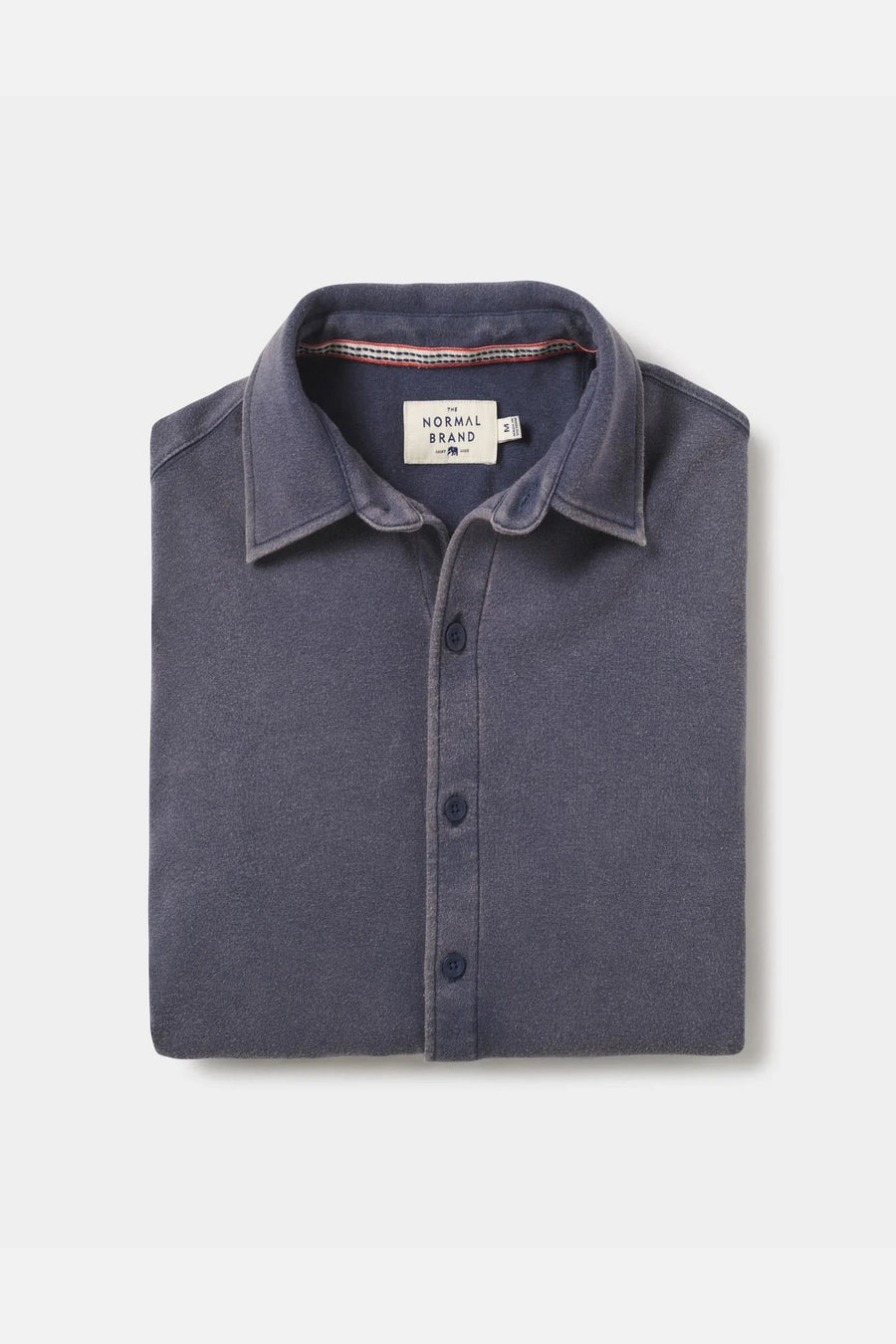 The Normal Brand Puremeso Acid Wash Long-Sleeve Button-Up in Navy – side view