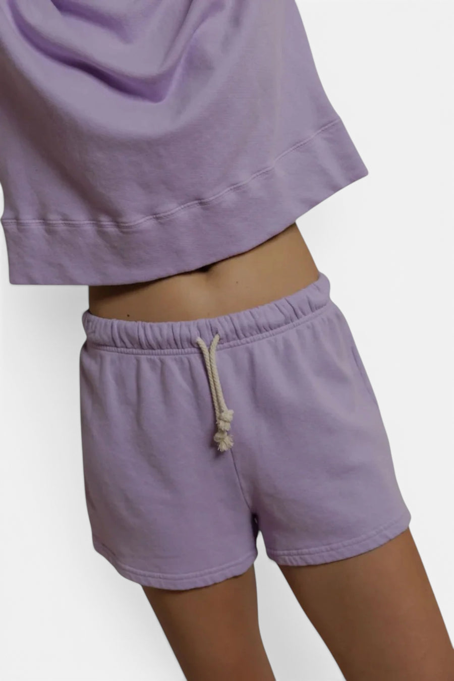 The Perfect Tee Layla French Terry Sweat Short in Ultraviolet Purple – back view