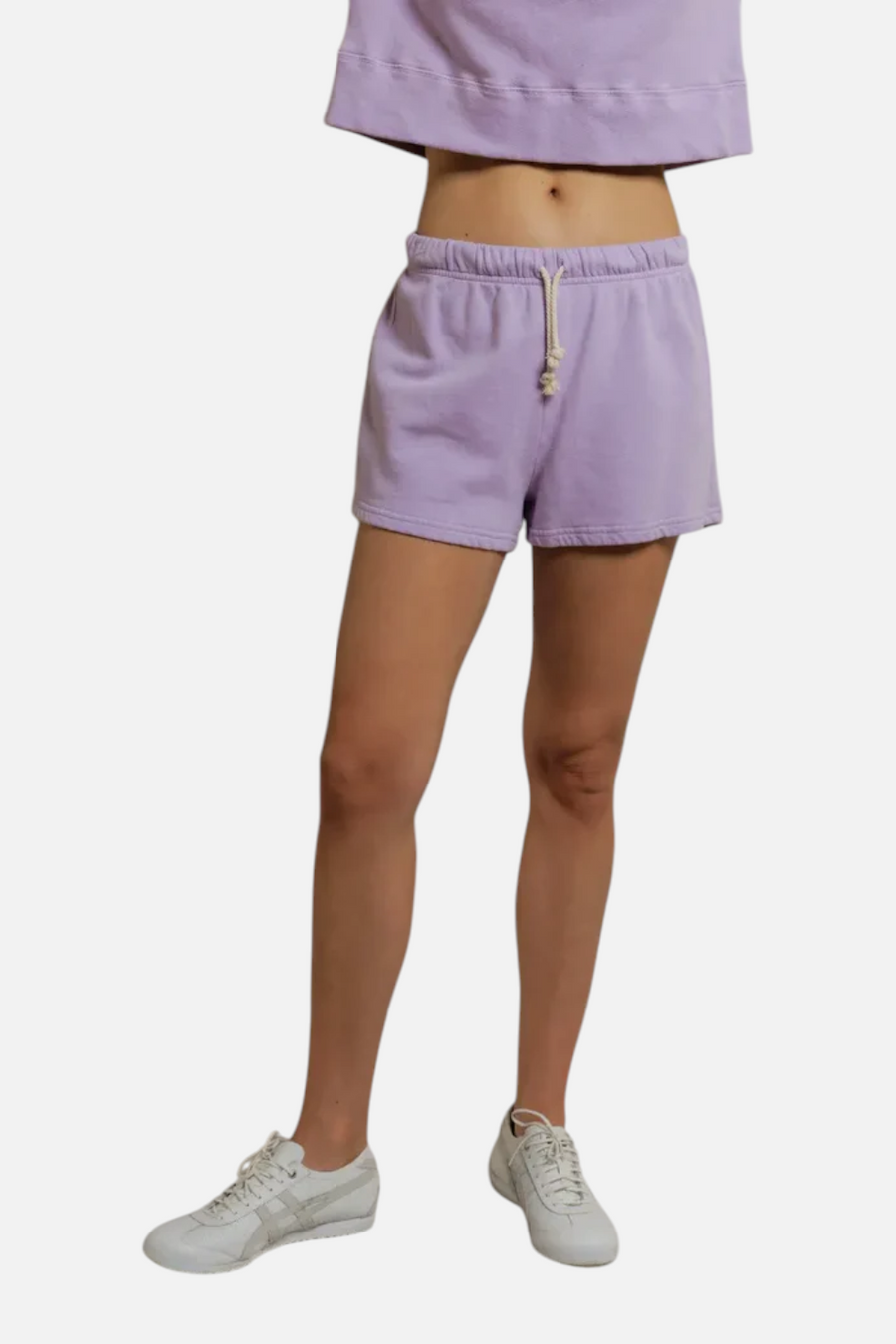 The Perfect Tee Layla French Terry Sweat Short in Ultraviolet Purple – flat lay