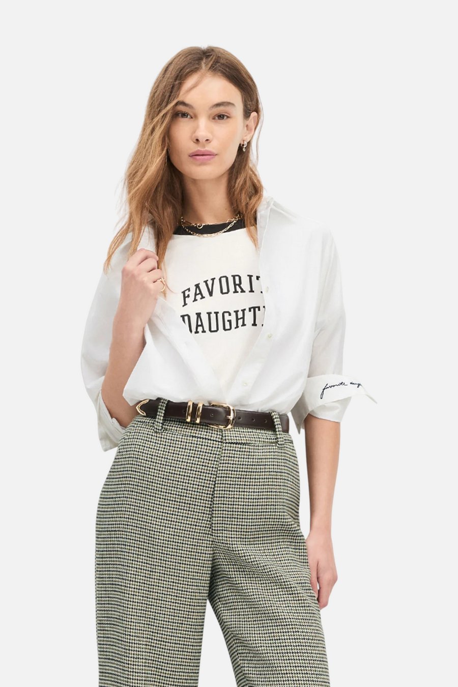 The Women's Collegiate Ringer Tee in White/Black – back view