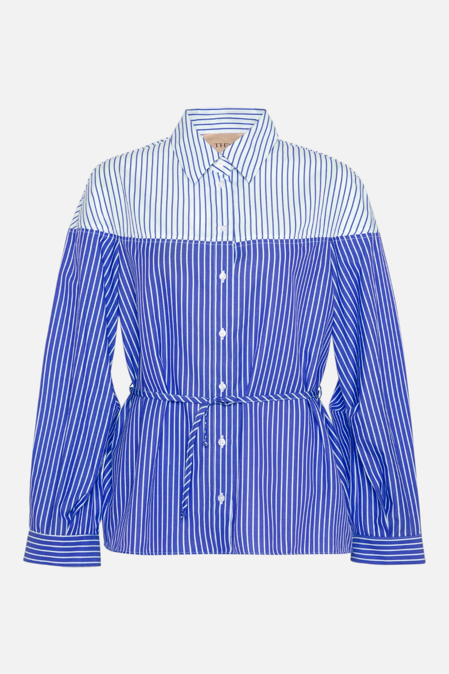 Theo The Label Echo Mix Stripe Colorblock Shirt in Etherlight Blue – alternate