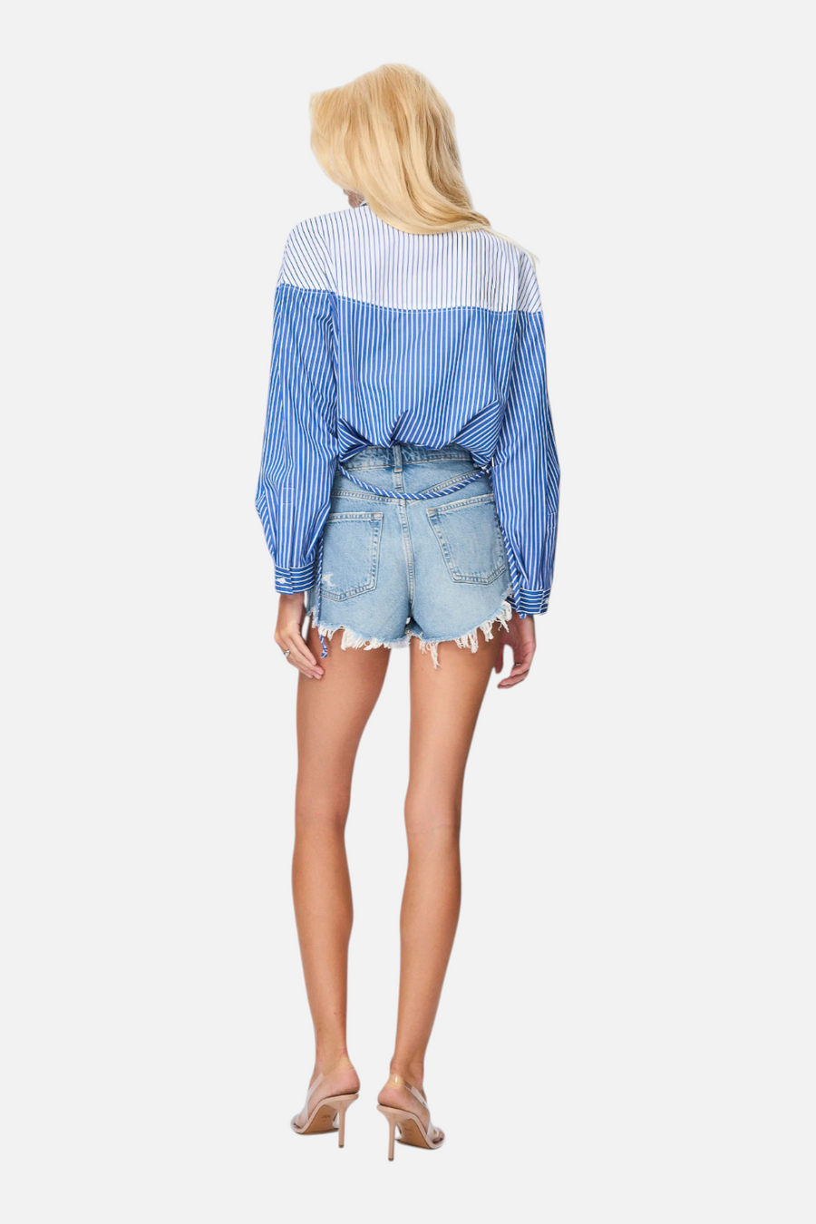 Theo The Label Echo Mix Stripe Colorblock Shirt in Etherlight Blue – detail