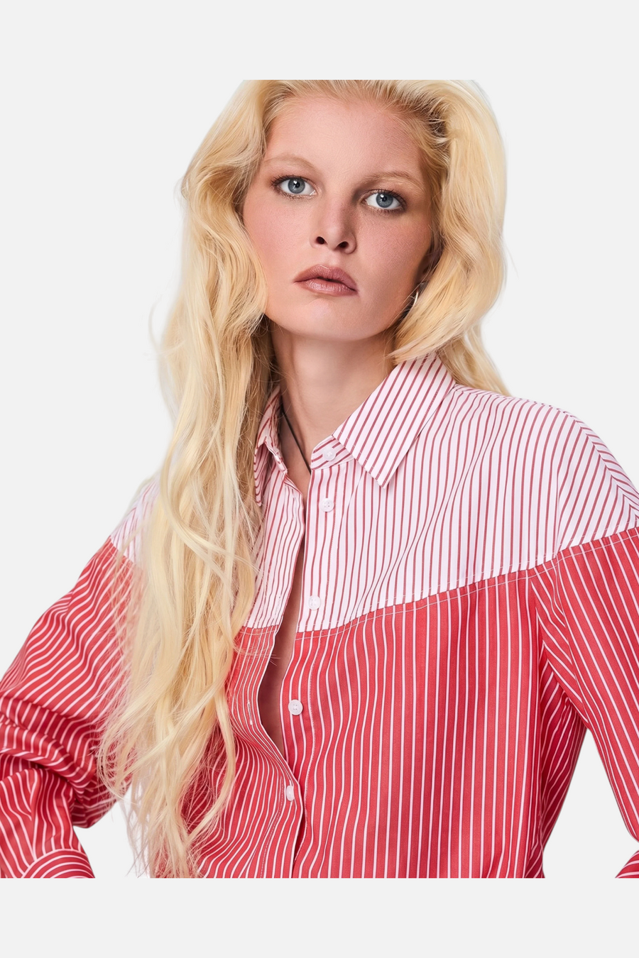 Theo The Label Echo Mix Stripe Colorblock Shirt in Hypernova – detail