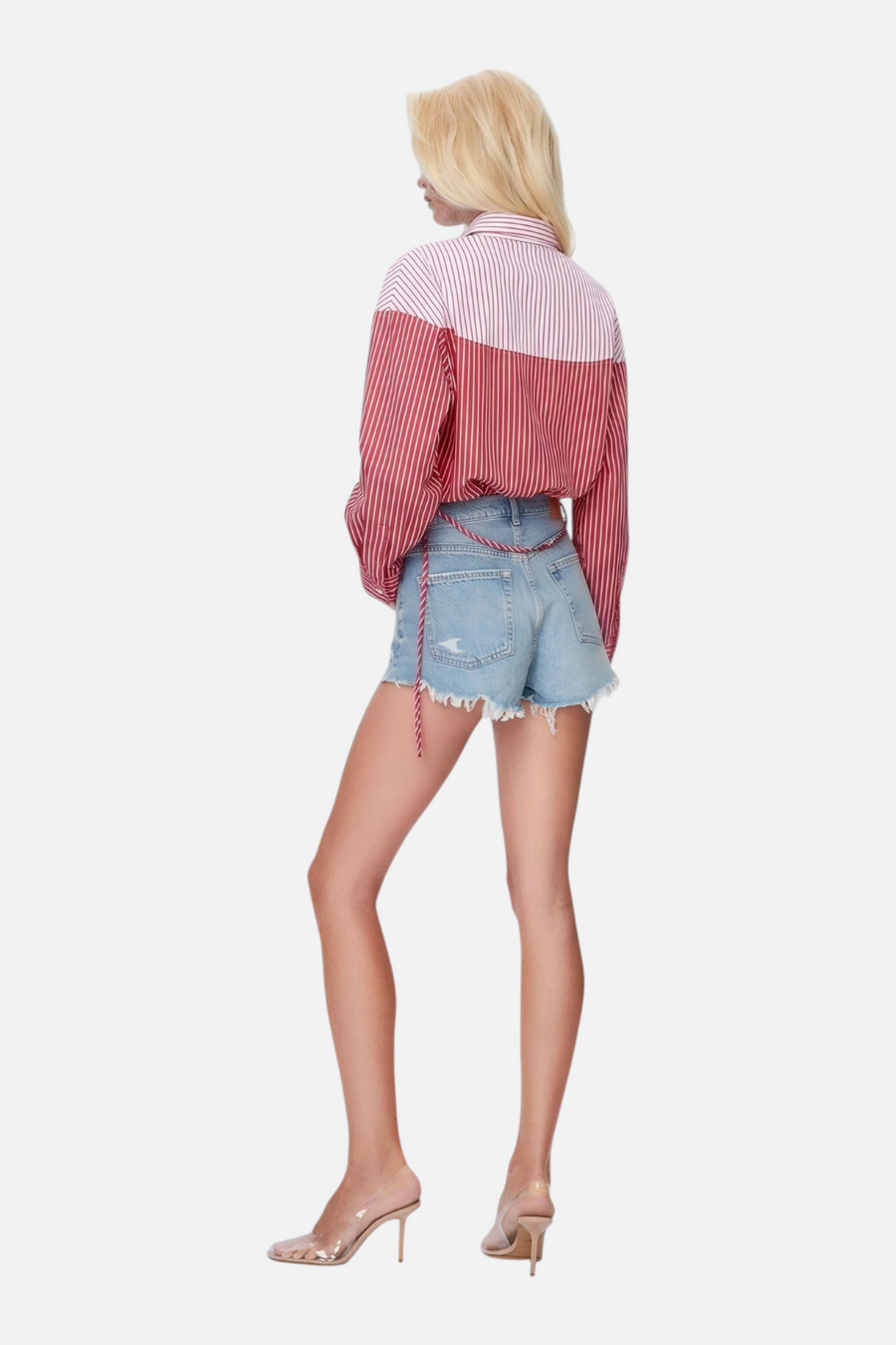Theo The Label Echo Mix Stripe Colorblock Shirt in Hypernova – side view