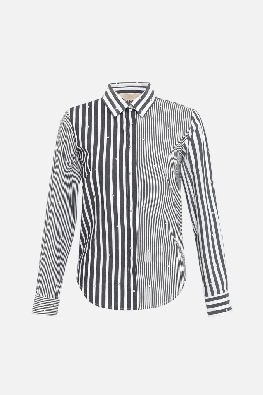 Theo The Label Echo Mix Stripe Pearly Shirt in Black/Crystal – back view