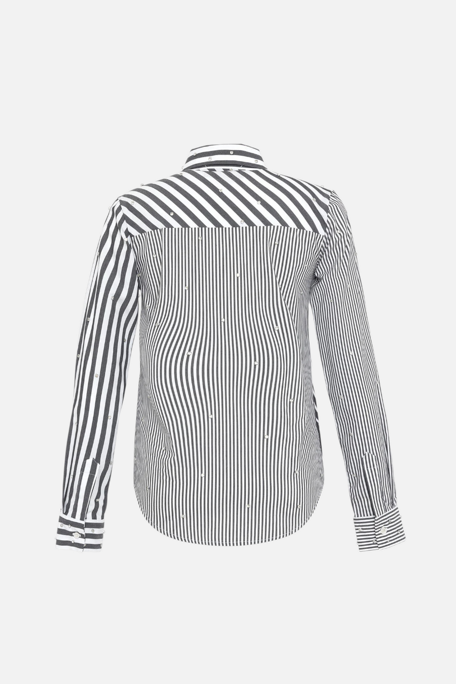 Theo The Label Echo Mix Stripe Pearly Shirt in Black/Crystal – detail