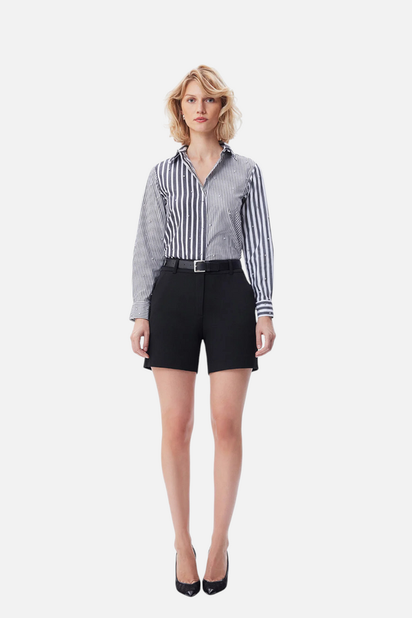 Theo The Label Echo Mix Stripe Pearly Shirt in Black/Crystal