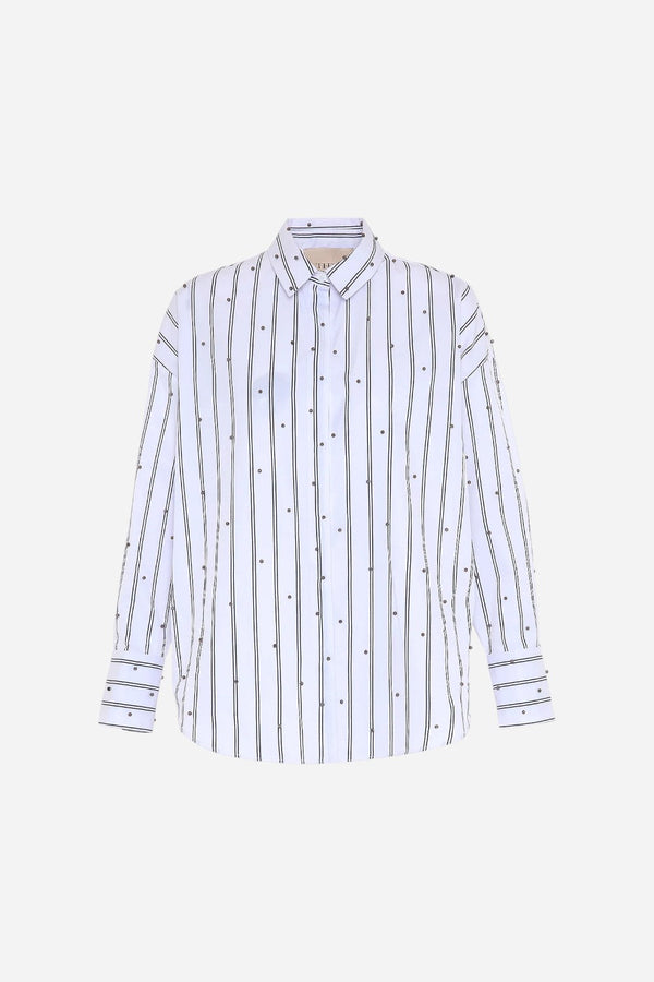 Theo the Label Echo Pearly Shirt in White/Gunmetal