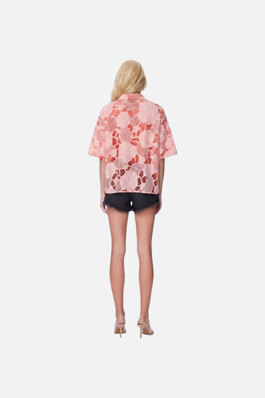Theo the Label Ourania Oversized Drape Shirt in Aurora Peach – back view