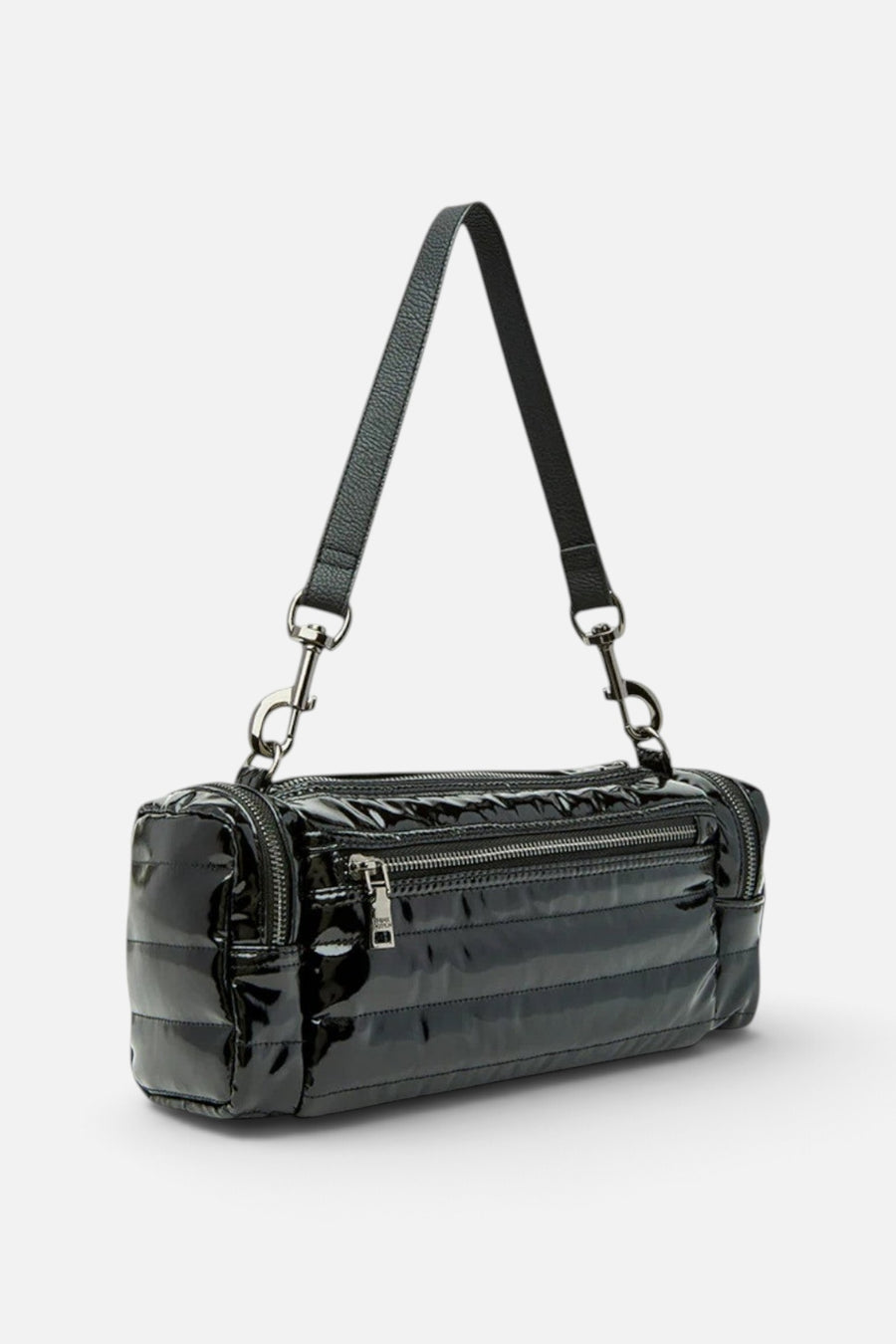 Think Royln Lady Cargo in Black Patent – three-quarter view